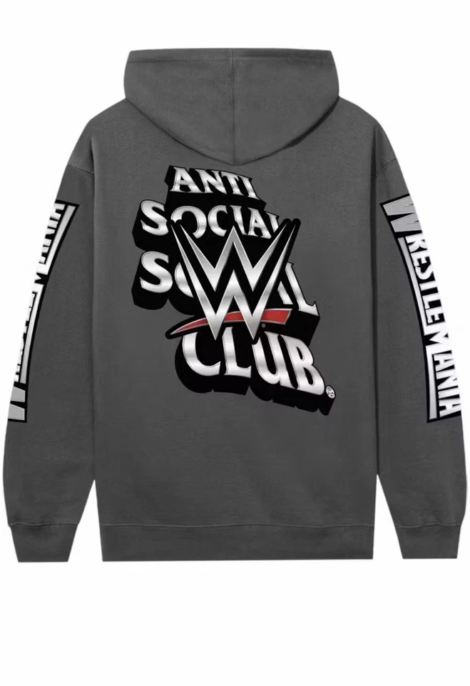 Anti Social social Club Wrestle Mania Charcoal Grey Hoodie size 2xl - Image 2 of 4