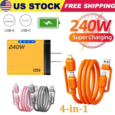 240W Universal Super Fast Charger&4 In 1 Cable For iPhone Samsung Google Motorol