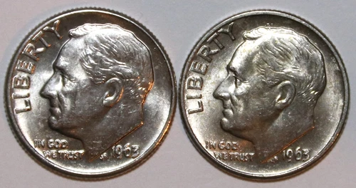 (2) About Uncirculated 1963-D Roosevelt Dimes - #9815D - FREE SHIPPING