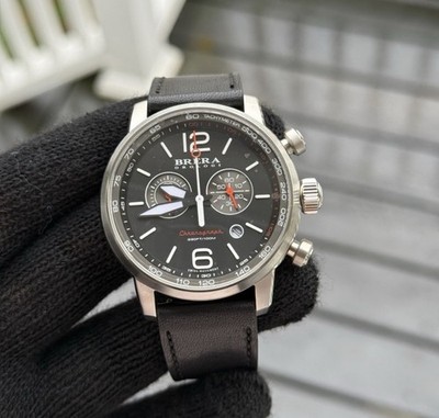 BRERA OROLOGI Dinamico Quartz Wristwatch Black Silver chronograph Mens Watch