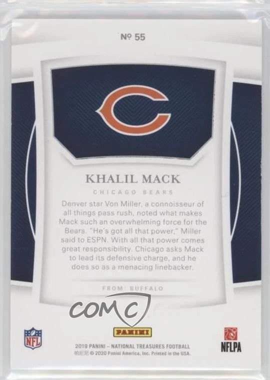 2019 Panini National Treasures Gold /35 Khalil Mack #55 - Image 2 of 2