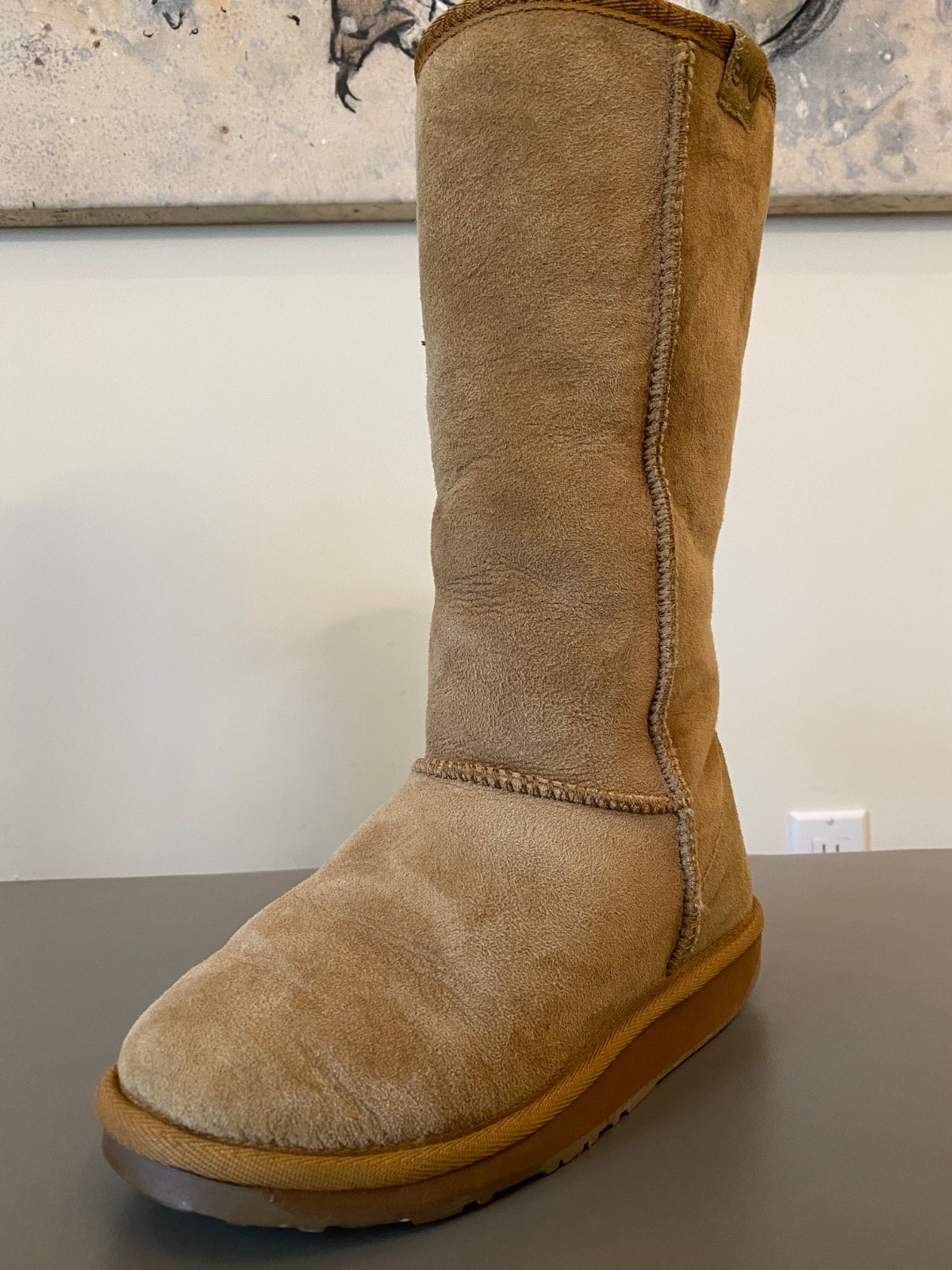 EMU Australia Shearling Lined Mid Calf Boots Size 7  Brown Sheepskin Suede Boots