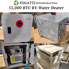 RV Tankless Water Heater 15 x 15 in White Door DC 12V 55,000 BTU Propane Gas