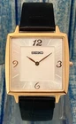 Vintage Luxury Seiko Slim White Dial Quartz Watch "Stay Good Time" Leather Strap