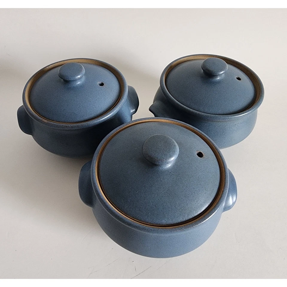 Tigelas de sopa vintage Denby azul com tampa conjunto de 3 1/2 pt grés feitas na Inglaterra - Imagem 3 de 4