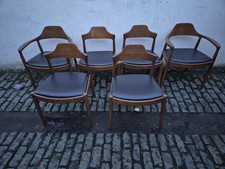 Set Of 6 Danish Style Teak Walnut Dining Chairs 2 Carvers
