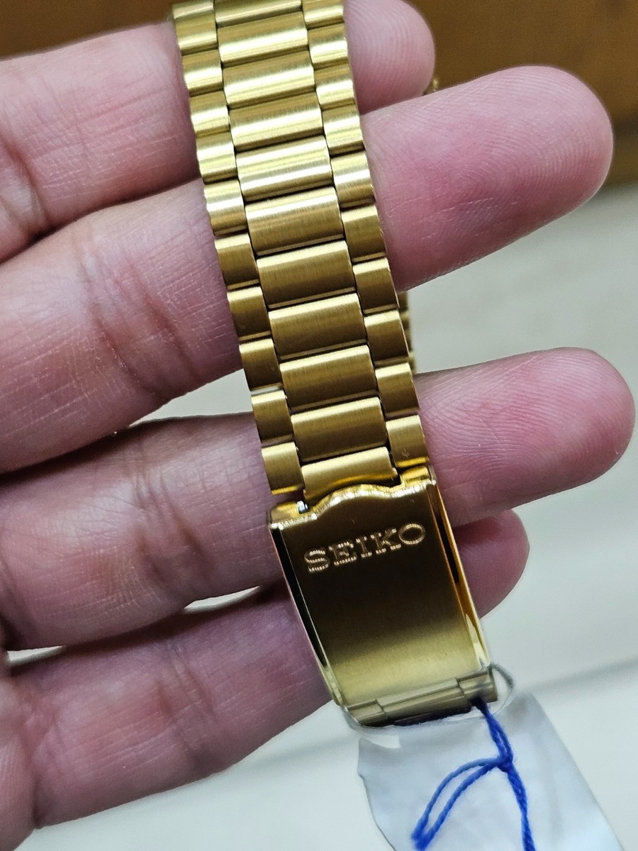Seiko 5 Automatic Gold Dial Gold Watch Day Date 21 Jewels Japan