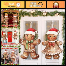 Classic Gingerbread Hanging Signs - 2 Pcs Christmas Door Decor, Holiday Wall Art