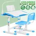 Blue Height Adjustable Kids Study Desk & Chair Sets Student Table w/Lamp,Drawer