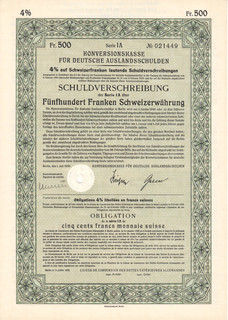 Konversionskasse für Deutsche Auslandsschulden SV 1A 500 Fr. Berlin 1935