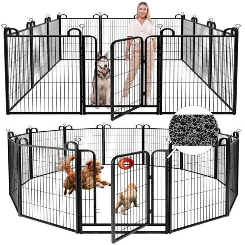 KFVIGOHO DOG PLAYPEN OUTDOOR 12 PANELS FENCE HEAVY DUTY MESH - BLACK