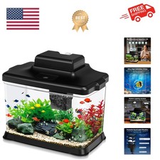 Small Fish Tank Ultra-Clear 1.6 Gallon Aquarium Starter Kits with LED Lightin...