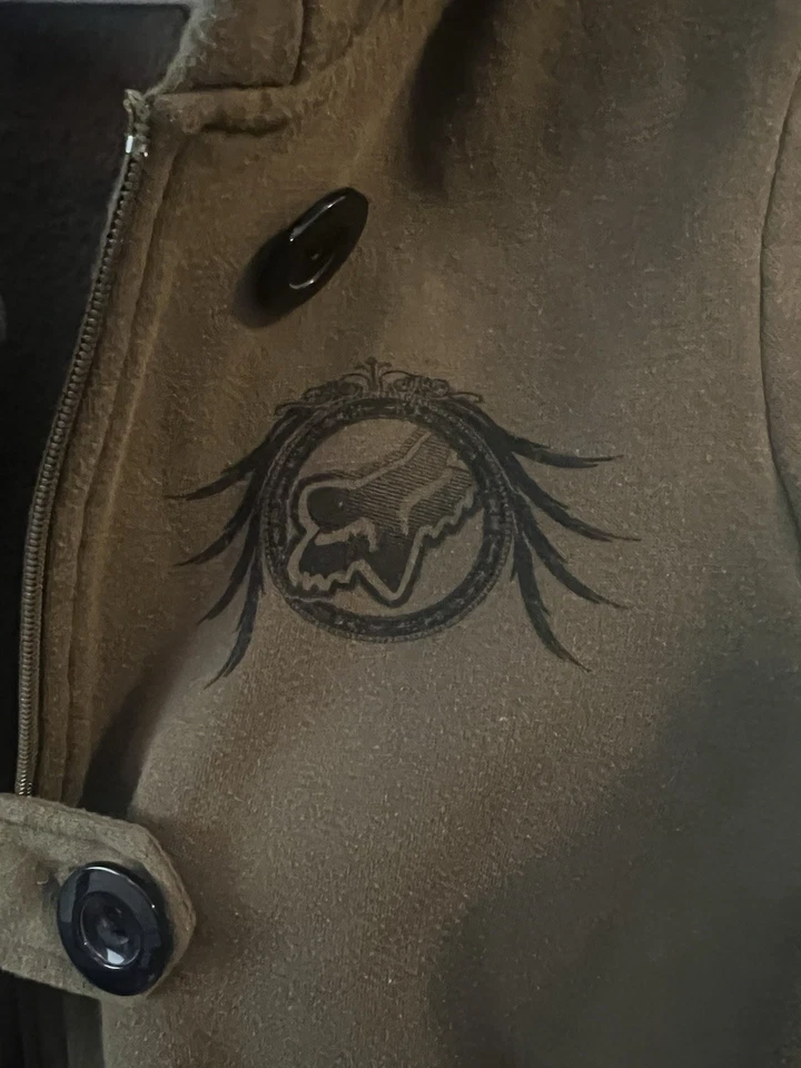 Fox Y2K Racing Mujer Juniors XL Forrada de Piel Sudadera con Capucha Verde Oliva Cremallera Chaqueta Foto 3 de 4