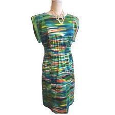 New Directions Abstract Boho Sheath Dress Green Blue Orange Yellow Women Size 6