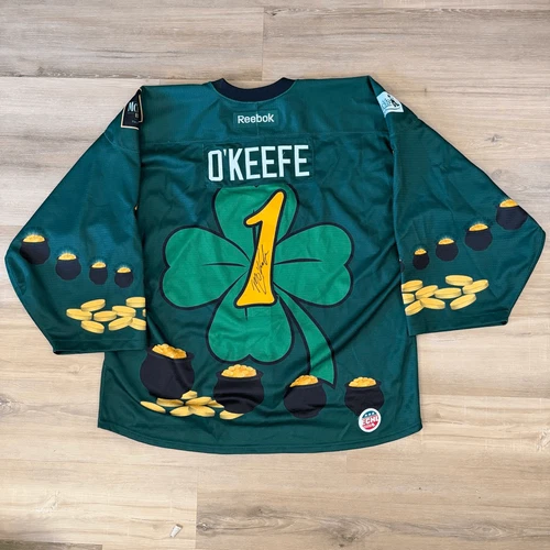 Las Vegas Wranglers Hockey St Patrick’s Day Signed Game Ready Jersey Adam Okeefe