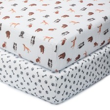 2 PCS 52x28 Inch Dogs Paws 100 Cotton Muslin Fitted Crib Sheets Soft Bed