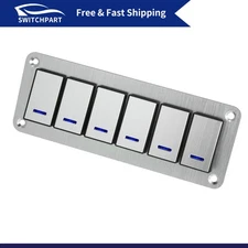 6 Gang Rocker Toggle Switch Panels Waterproof DC 12V 24V Blue LED Silver Tone