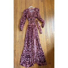 YFB Dress Womens XS Mauve Tie Dye Maxi Balloon Sleeve Cutout Wrap Boho Festival