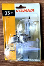 Two Sylvania 25 watt Decorator globe light bulbs