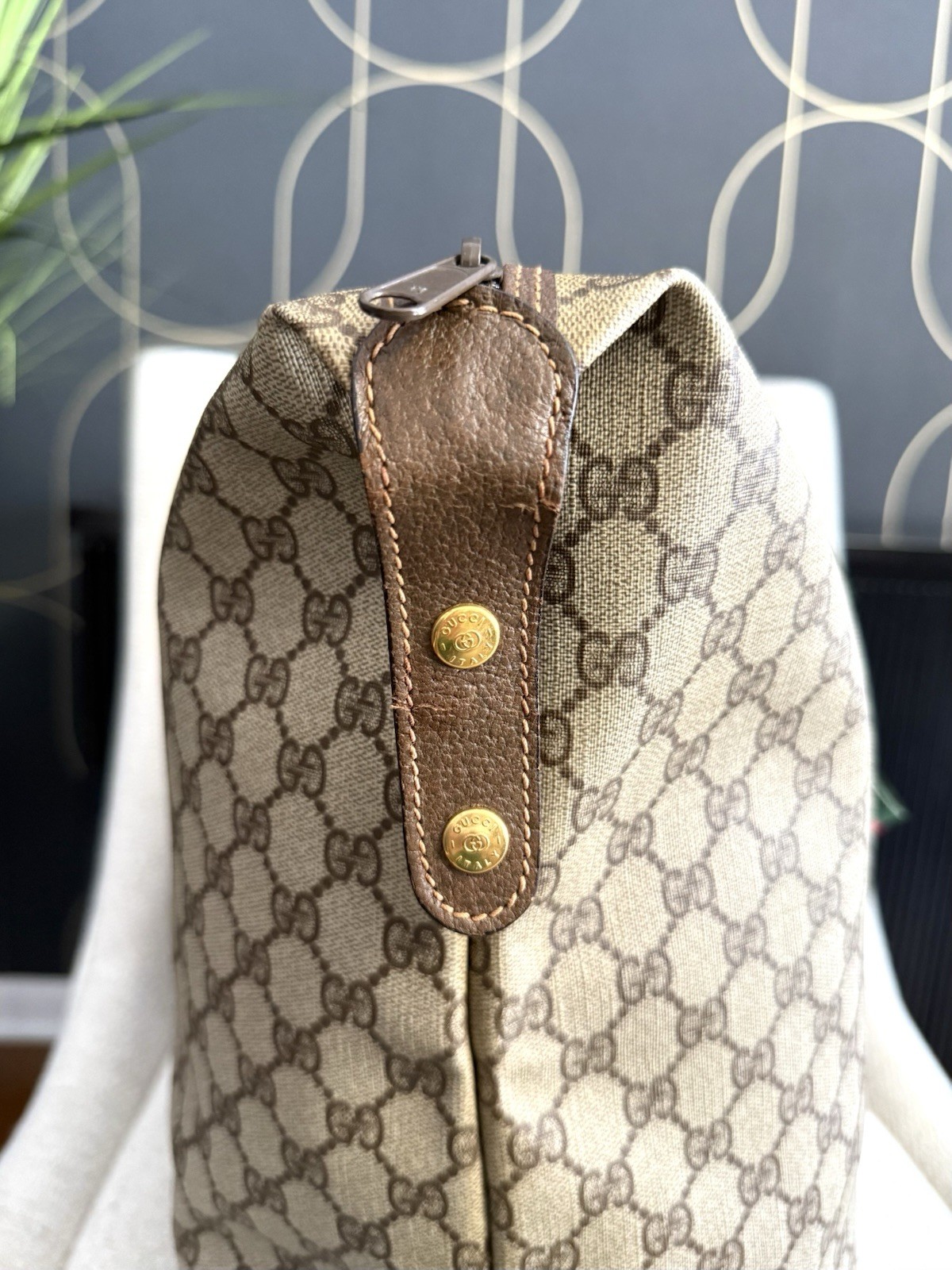 GUCCI Authentic Web Sherry Line Boston Bag Travel Bag XL tote Monogram Brown thumbnail 13