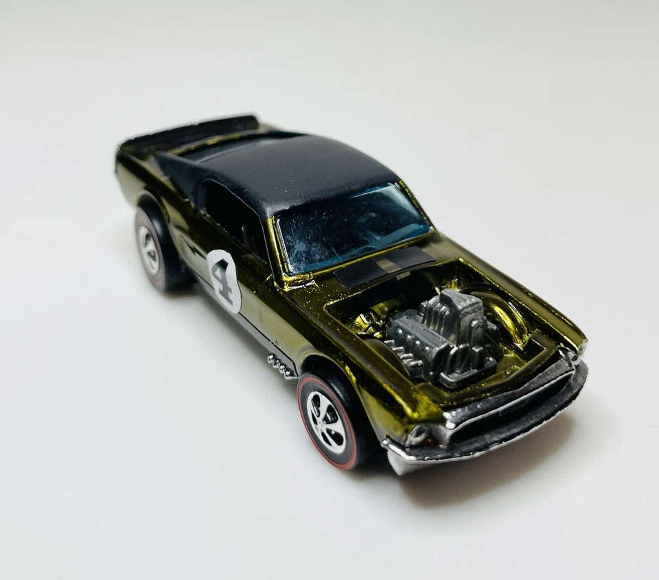 Hot Wheels Redline Mustang Boss Hoss Oliva/Negro Techo HK Base De Colección Restaurado Foto 2 de 4