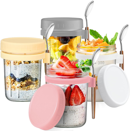 TOCHANGE 4 Pack Overnight Oats Containers with Lids and Spoons, 350ML Glass M... - Picture 10 of 12