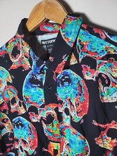 Skeletons Skulls Rainbow Rayon Mens M medium Hawaiian Shirt Hot Topic