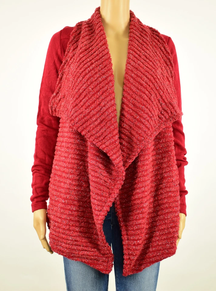 Lucky Brand Femmes Rouge Métallique Drapé Open-Front Pull Cardigan XS - Photo 1/4