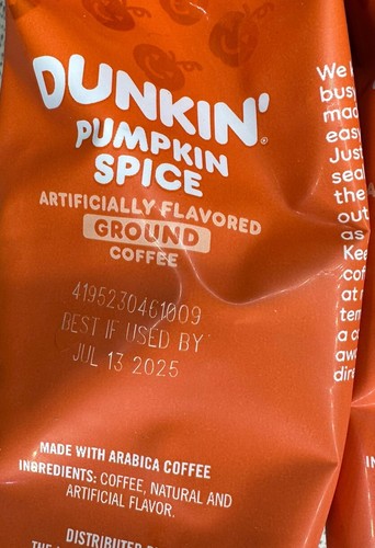 Dunkin Donut Lot of 2 Pumpkin Spice Ground Coffee Fall Seasonal 11oz BB 07/ 2025 - 第 3/3 張圖片