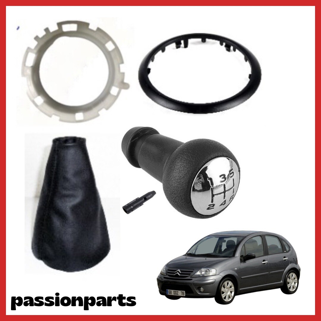Pomello Cambio Con Cuffia E Ghiera Per Citroen C3 – 5 Marce, Anni 2003-2009, Colore Cromato