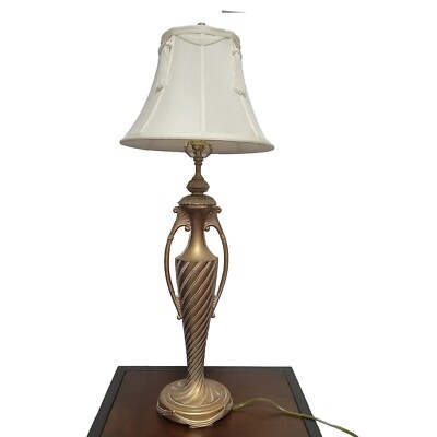 Art Deco Style Tall Metal Lamp With Shade Vintage Slender Urn Gold Tone Lamp