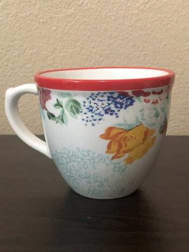 Pioneer Woman 17 Oz Country Garden Coffee Mug Flowers Stoneware Red Rim * New* - Picture 2 of 6