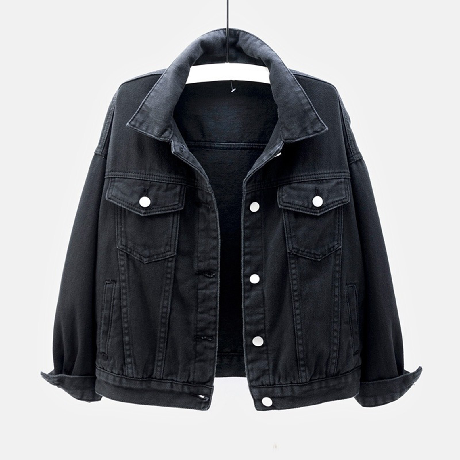 Women's Casual Denim Jacket Solid Color Basic Long Sleeve La