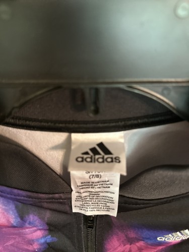 Girls Adidas Jacket Size 7-8 Iridescent Flower Accents Lightweight Packable - Picture 2 of 3