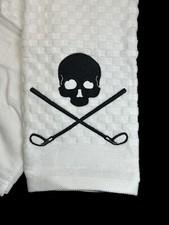 Skull with Cross Golf Clubs White Golf Towel 6in X 23in 27k Stitches 