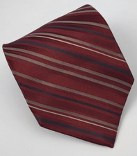 DKNY Silk Tie Red Gray Tan Stripes Men Necktie USA 56 x 3.5