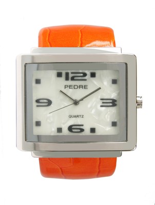 Red Orange Patterned Square Dial Women\'s Watch by Pedre Watch. Retro 1940 Rectangular Watch 14k Mesh Band Refinished Orange  main image 3