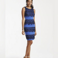 Sangria Size 2 XS Cocktail Dress Blue Lace Banded Jersey Sleeveless Sheath Lined