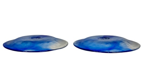 Set of 2 Kosta Handcrafted Blue & White Swirl Glass Plates Set Of 2 7.5in Diamet - Picture 11 of 11