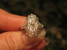 Art Deco 14K White Gold Filigree and Diamond Ring .20 Carat G-H VVS Size 7