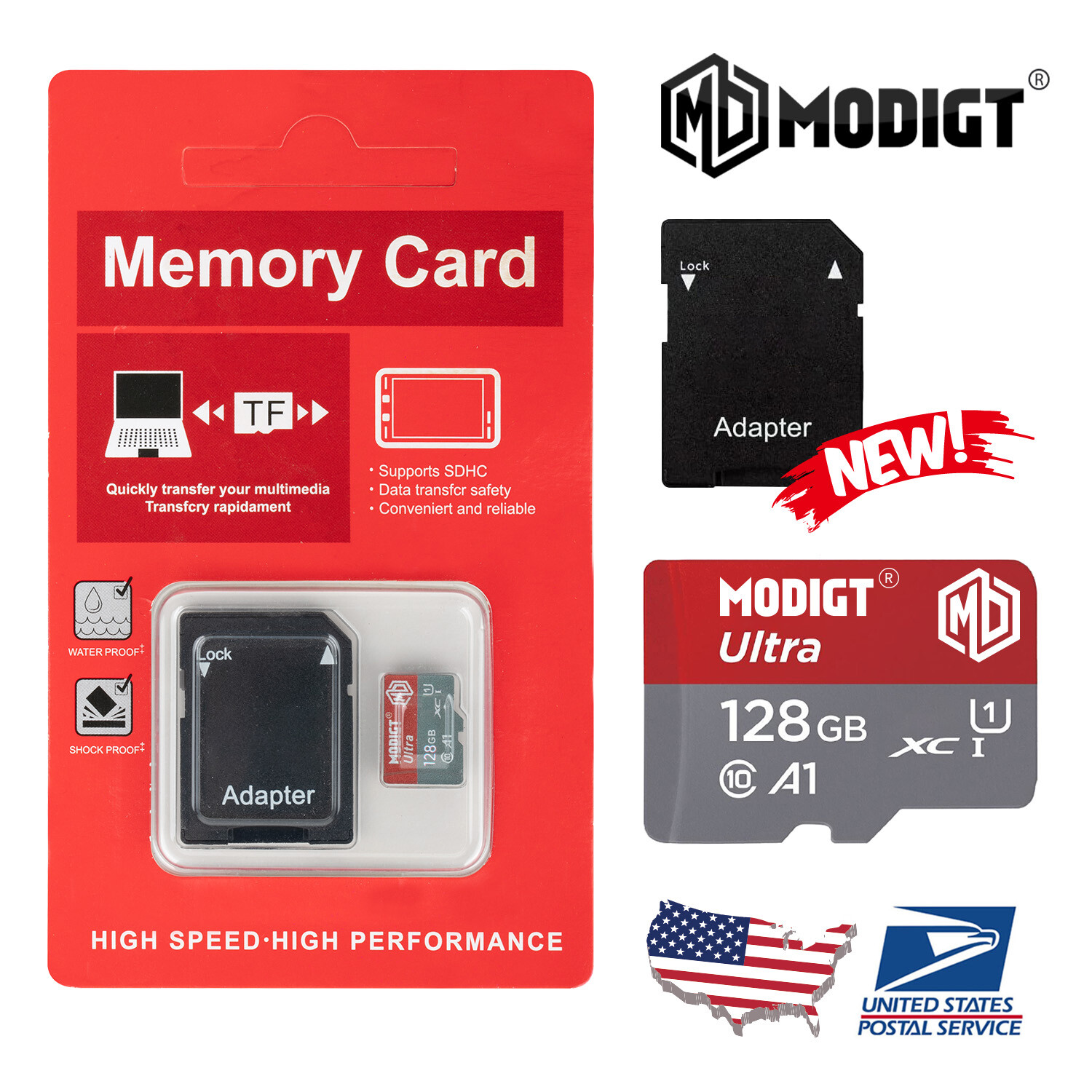 MODIGT Micro SD card 128GB TF Class 10 used For Camera Taking and Storing Photos