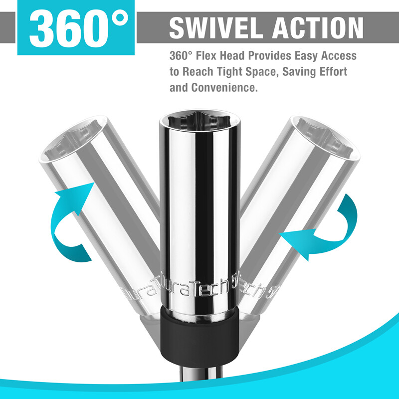 Prese In Acciaio Cromato Set 3 Pezzi Prese Candela Magnetiche Girevoli DURATECH - Misure 5/8", 9/16", 14mm, In Acciaio Cromo Vanadio Prese Candele Magnetiche - Foto 7