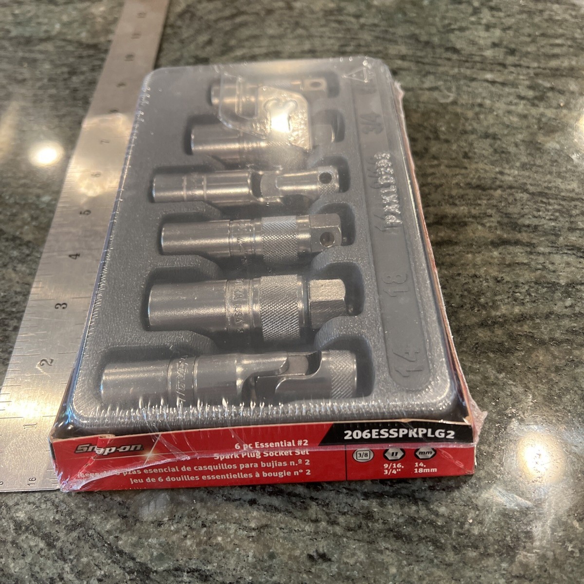 Snap On Tools NEW 205ESSPKPLG3 Essential 5 Piece 3/8 Drive Spark Plug Socket Set 12 Wa