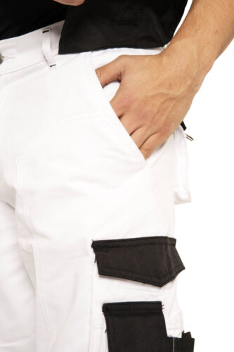 White Pants for Men Construction Painters Pant Utility Trousers Knee Pad Pockets - Picture 16 of 19