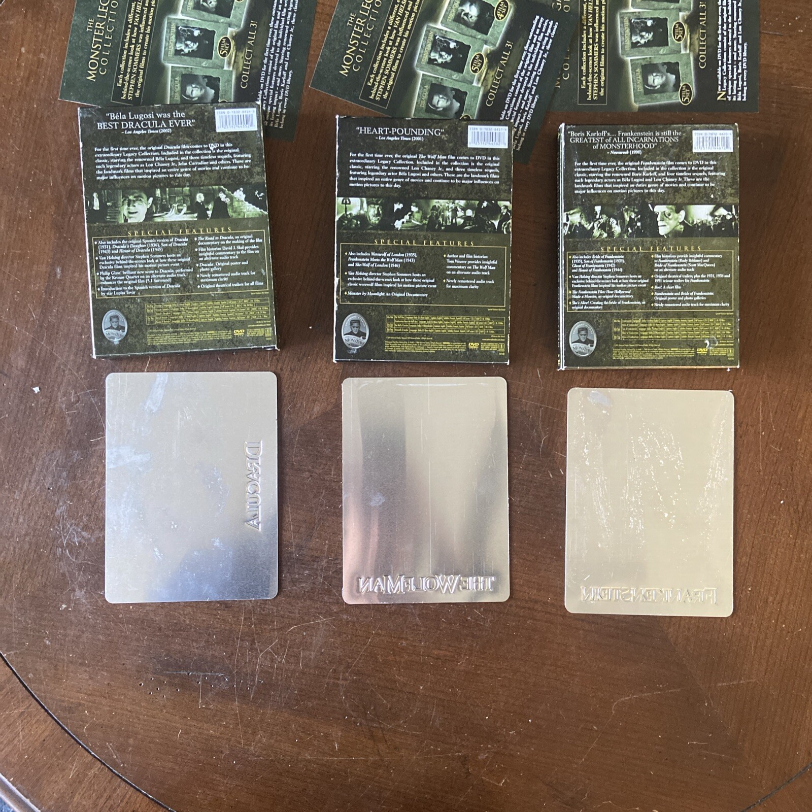 LOT (3) THE LEGACY COLLECTION-DRACULA, FRANKENSTEIN, THE WOLFMAN Metal tin