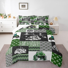 Green Tractor Comforter Set Full Size Farm Vehicle Truck Bedding Set Cartoon Equ