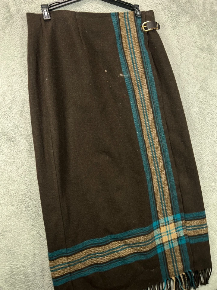 Antiga Saia Cobertor Michelle Feminina 8 Mescla de Lã Marrom Arenque Boho Franja Western - Imagem 3 de 4