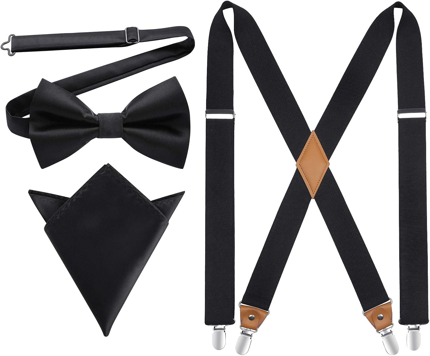 Bow Tie and Suspenders for Men Elastic X-Back Suspender and Bowtie Set Adjustabl