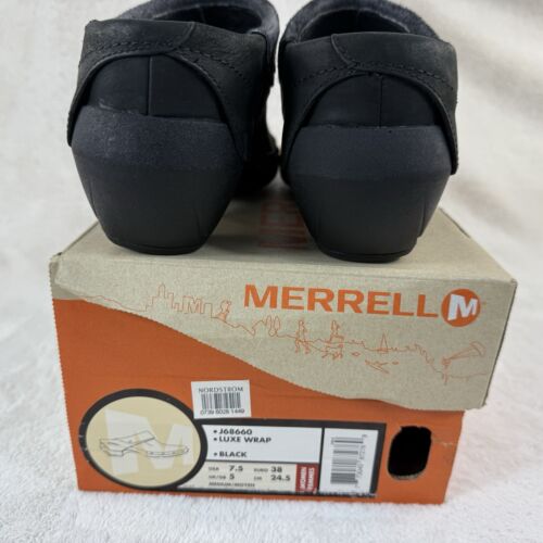 Merrell Luxe Wrap Black Leather Slip On Clogs Mules Shoes Women’s Size 7.5 - Picture 12 of 13