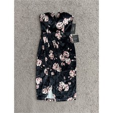 Lulu's Black Strapless Velvet Floral Sheath Dress Blush Roses Womens XS